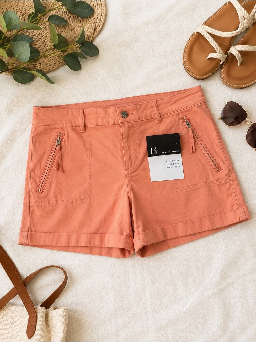NWT White House Black Market Pret-A-Play Shorts Size 14 Dusty Coral Pink